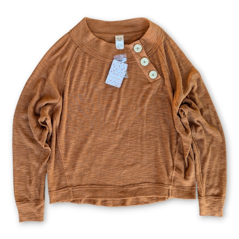 Free People Oversized Thermal Cedar Don't Forget Me Raw Hem T-shirt XS NWT